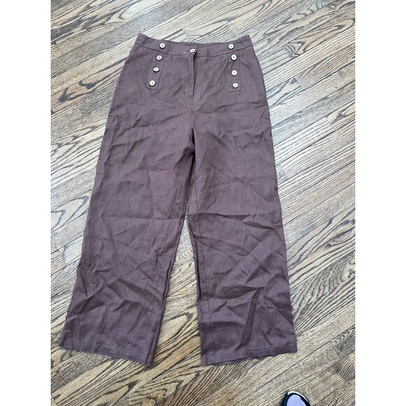 Grae Cove Brown 100% Linen Button Detail Relaxed Pants Size Large - Picture 2 of 4